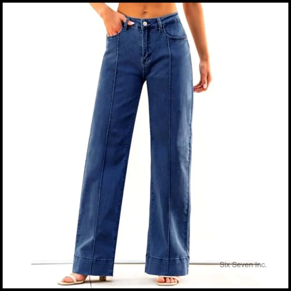 Wide Leg Jeans High Waist Stretchy Denim Pants Straight Leg Baggy Y2K Trendy